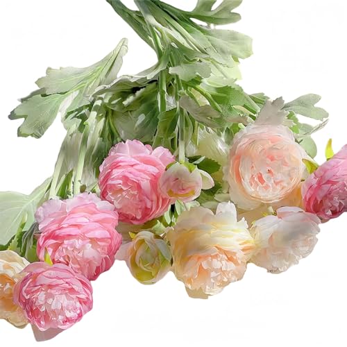 Artificial Flowers Silk Peony Pink Flowers Combo Rose Red Silk Flowers Bouquet 20Pcs 60Heads Fake Peonies for Faux Floral Arrangements Home Table Kitchen Wedding Party Farmhouse Decor (Multicolor(20pcs))