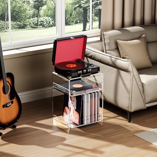 Acrylic Record Player Table with Storage Shelf (Clear / Medium)