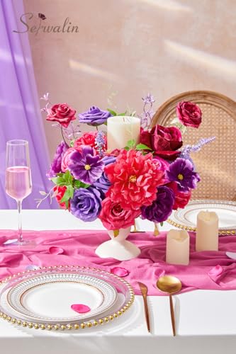 Hot Pink & Purple Artificial Flowers Silk Rose Flowers for Wedding (Hot Pink and Purple / 1 Box)
