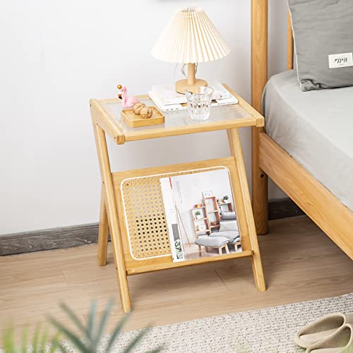 Large Wood Rattan Nightstand (Rattan-large-wood)