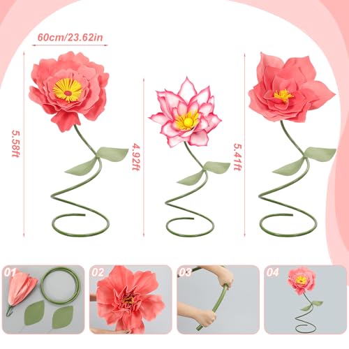 3 Pcs Waterproof Giant Flowers for Decoration with Standing (Pink / Bright)
