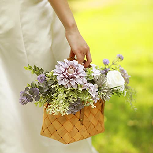 Artificial Flowers Combo for DIY Centerpieces Arrangements Wedding Bridal Bouquet Table Chair Candle Holder Baby Shower Cake Flower Home Decor (White&purple)