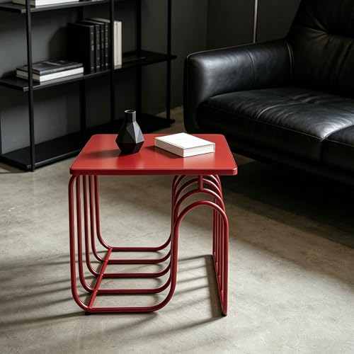Red Curved Metal Side Table