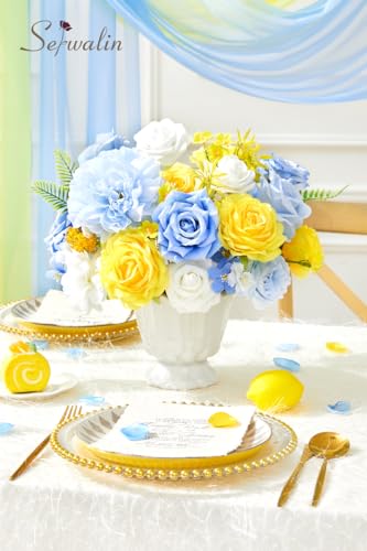 Artificial Blue & Yellow Flowers (Yellow and Light Blue / 1 Box)
