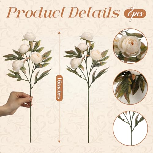 Faux Silk Peony Artificial Flowers Stem for Vase (Light)