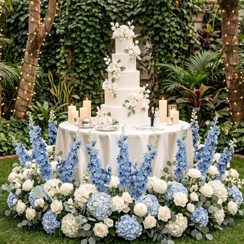16Pcs Dusty Blue Delphinium Artificial Flower 33.5'' Tall Dusty Blue Flower (Gray Blue)