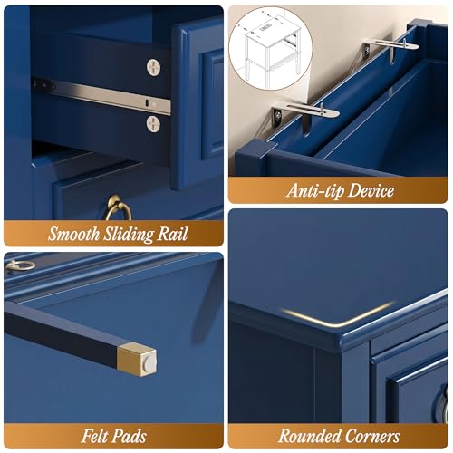 27.6 Inch Tall Nightstand with Charging Station (Prussian Blue)