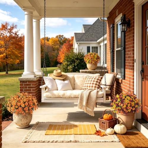 Artificial Fall Flowers Fake Mums Plants for Outdoors Decoration (Orange)
