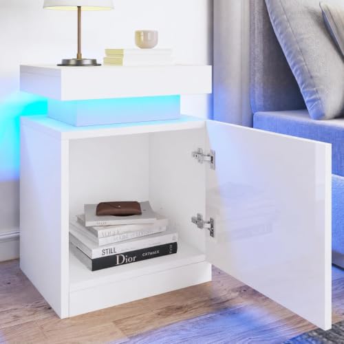 Nightstand Set of 2 with RGB LED Lights (White / 17.7 inch-2P)