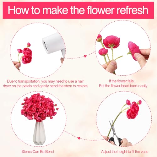 48 Pcs Ranunculus Artificial Flower (Hot Pink)