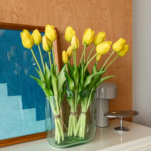 15pcs Artificial Tulips Flowers (15pcs Yellow (No Vase))