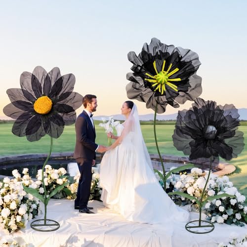3 Pcs Halloween Black Giant Artificial Flowers for Decoration (Black / Classic)