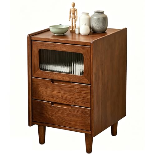 Walnut Solid Wood Nightstand (15.75”D×15.75”W×23.81”H)