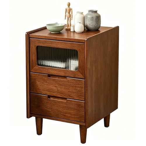Walnut Solid Wood Nightstand (15.75”D×15.75”W×23.81”H)