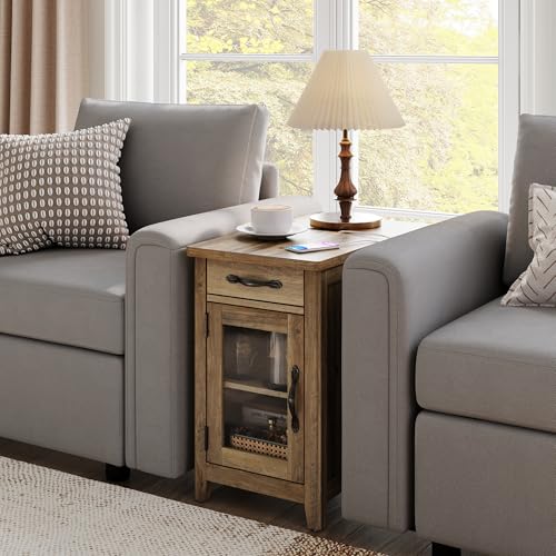 Charging End Table with USB Ports (Brown / Glass Door)