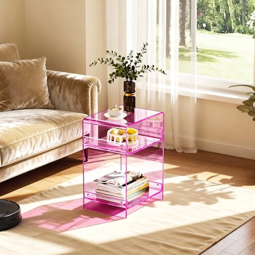 Acrylic Record Player Table with Storage Shelf (Pink / Medium)