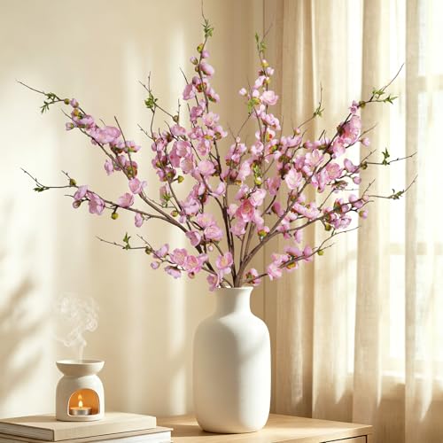 Pink Cherry Blossom Branches Artificial Plum Blossom Fake Flowers Artificial Flowers Silk Flowers 4PCS 35.4'' Long Stem Artificial Flowers for Tall Vase for Indoor Home Decoration (Pink)