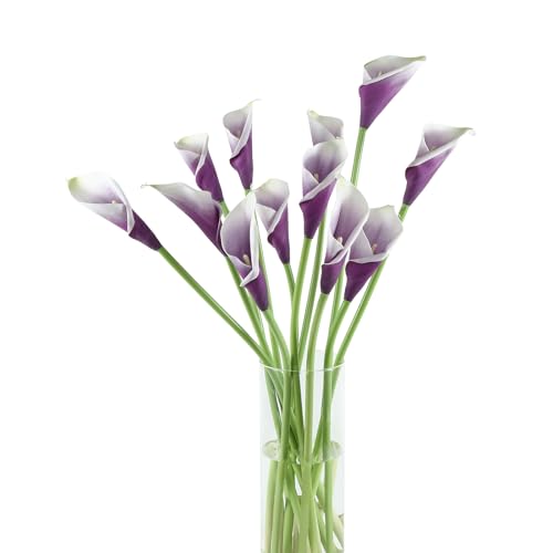12pcs Large Calla Lily Artificial Flowers (White-purple)