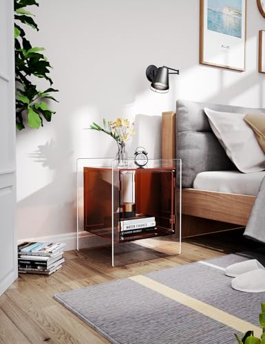 Acrylic Nightstand Colorful Bedside Table with Open Storage Shelf (Dark Brown)