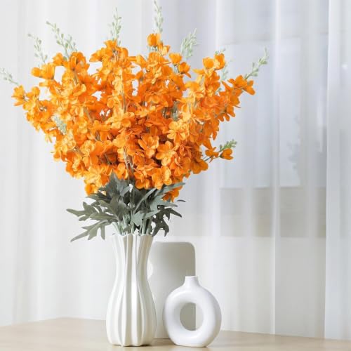 50 Pcs Orange Delphinium Artificial Flower Bulk (34.25" / Orange)