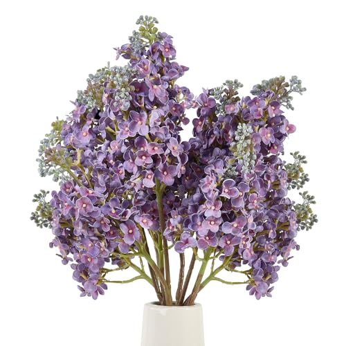 4PCS 25.6inch Lilac Artificial Flowers Purple Fake Delphinium Long Stem Silk Real Touch Flower Faux Lilac Floral Arrangement for Tall Vase Table Centerpieces Wedding Garden Home Decoration（Purple） (25.6inch Purple / 4 Pcs)