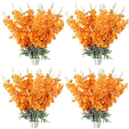 50 Pcs Orange Delphinium Artificial Flower Bulk (34.25" / Orange)