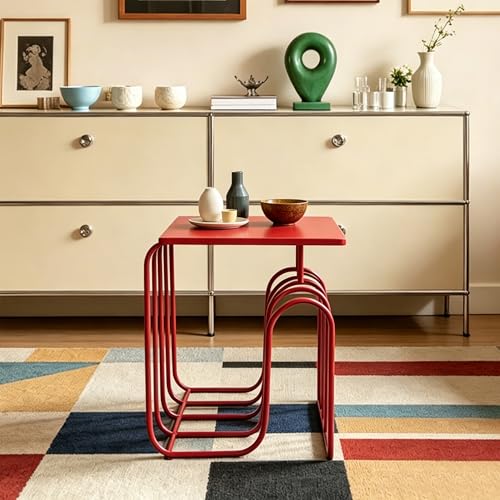 Red Curved Metal Side Table