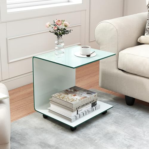 Tempered Glass Side Table (White)