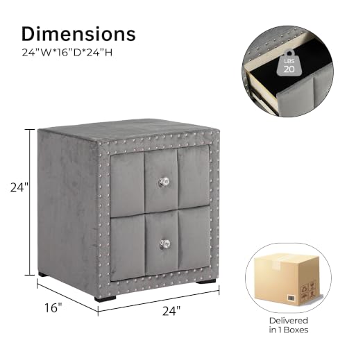 Contemporary Tufted Nightstand (Dark Gray)