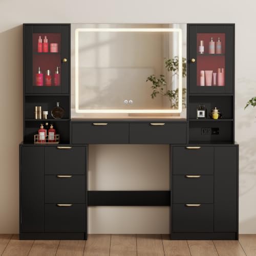 47.24" Big Modern Vanity Desk with Mirror and Lights (Dark)