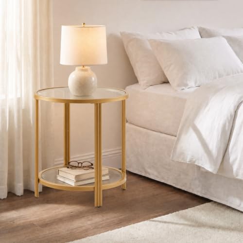 Modern Round Glass Top End Table (Gold)