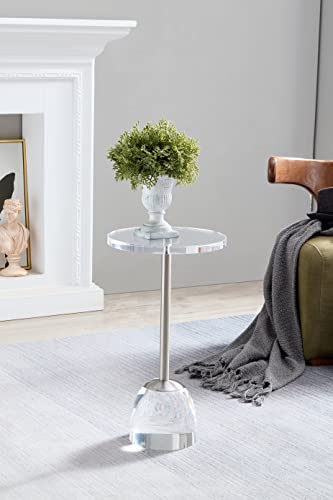 12‘’Clear Acrylic Side Table for Office (Brushed Silver + Clear)