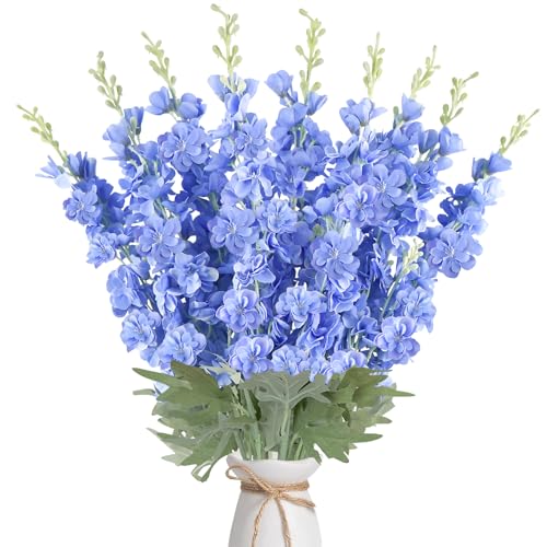 16Pcs Blue Delphinium Artificial Flowers 33.5'' Long Stem Blue Silk Flowers (Deep Blue)