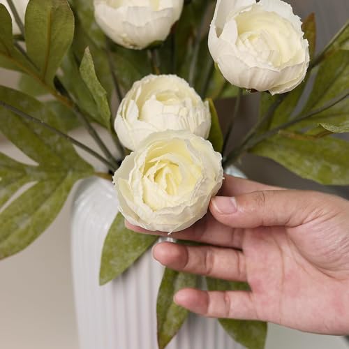 12 Pcs 27" Faux Silk Peony Artificial Flowers Stems for Vase (Cream)