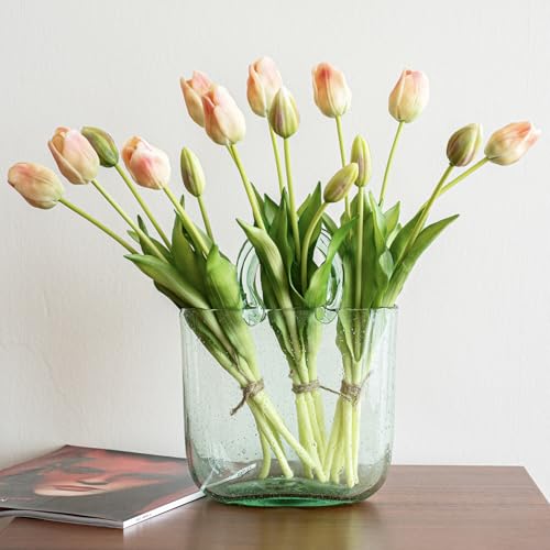 15pcs Artificial Tulips Flowers (15pcs Pink Champagne (No Vase))