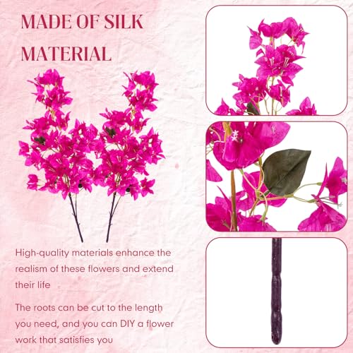 16 Pack 38" Artificial Bougainvillea Silk Stems (Rose Purple Red,)