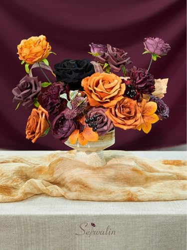 Orange Purple Artificial Fall Flowers Combo (A Athens Orange Purple / 1 Box)