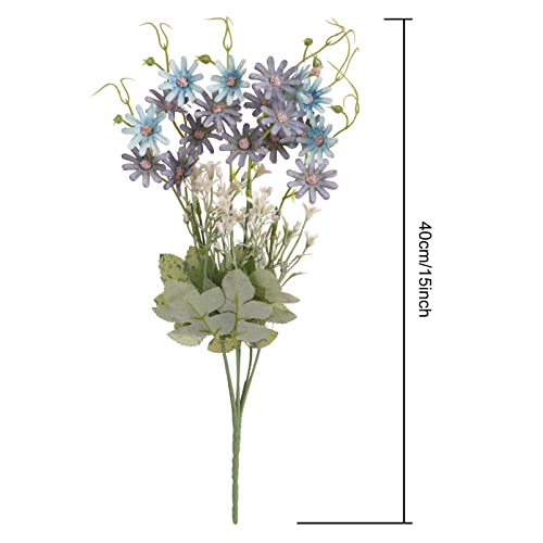Artificial Flowers Wildflowers Silk Daisy Spring Fake Daisies Decoration Summer UV Resistant Colorful Mixed Bundles Faux Greenery Outdoor Plant Stem Filler for Home Decor Indoor Floral Arrangements (03 Blue)