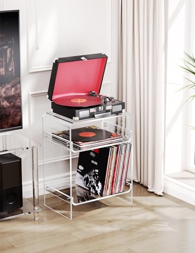Acrylic Record Player Table with Storage Shelf (Clear / Large)