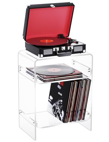 Acrylic Record Player Table with Storage Shelf (Clear / Large)