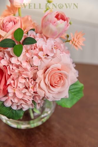 Artificial Flowers in Vase with Fake Water (Peach Pink Mixed)
