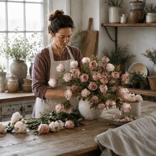 8 PCS 18" Faux Peonies Artificial Flowers Silk Flowers for Vase (Dusty Pink / 8P)