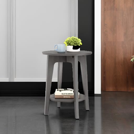 Round Side Table with Lower Shelf (Smoky Gray / 1 pack)