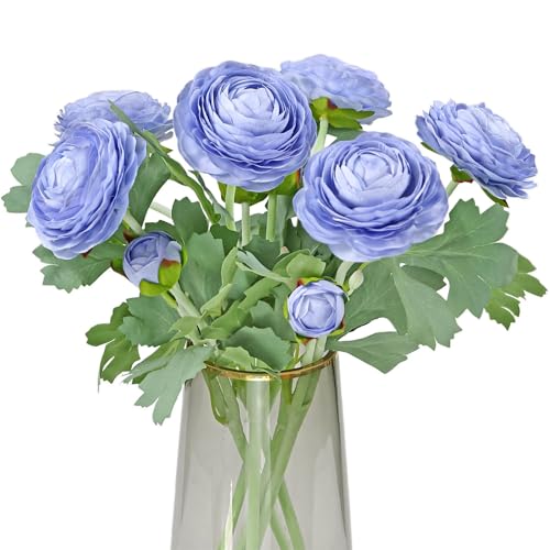 Artificial Ranunculus Flowers with Real Touch Stem (Blue / 6)