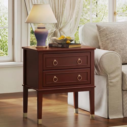 27.6 Inch Tall Nightstand with Charging Station (Brown)
