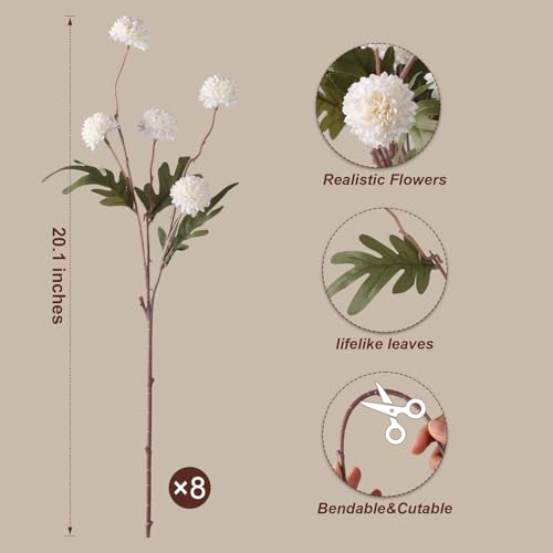 8 Pcs Fake Mums Kiku Flowers Artificial Bulk (8pcs-white)