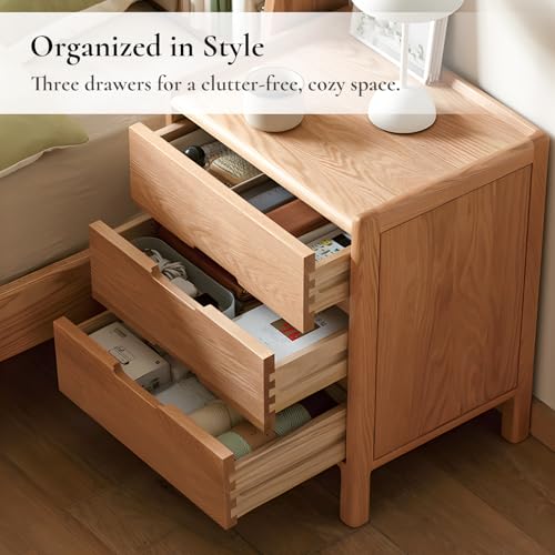Nightstand Solid Wood Small End Table w (Natural)