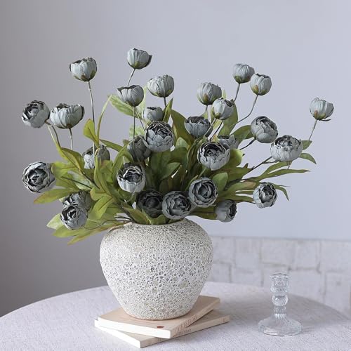 12 Pcs 27" Faux Silk Peony Artificial Flowers Stems for Vase (Dark Gray)