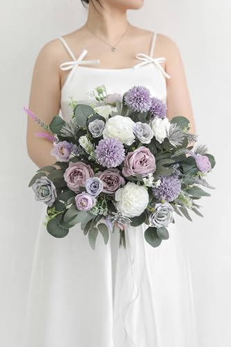 18Heads Multi Use Artificial Flowers Combo for DIY Centerpieces Arrangements Wedding Bridal Bouquet Table Chair Decor Candle Holder Baby Shower Cake Decor Flower Strips Home Decor (Forest Purple)