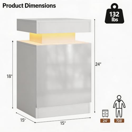 LED Nightstands Set of 2 (White / 15 inch-2P)
